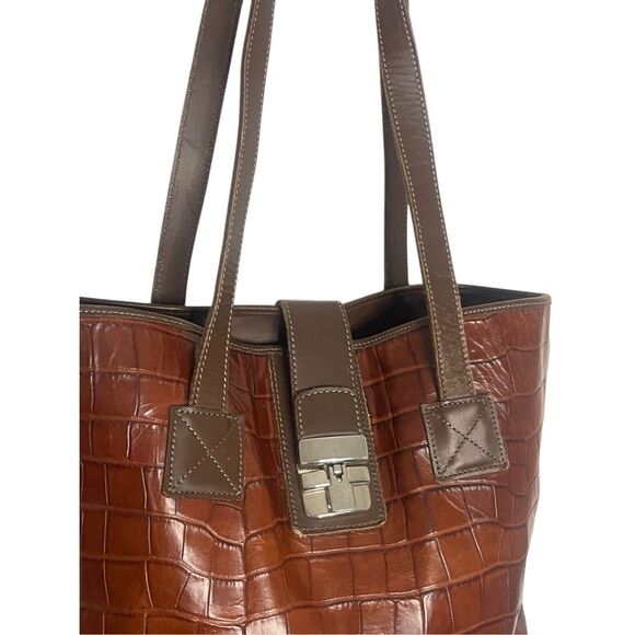 Vintage Dooney & Bourke Women's Croc Embossed Leather Tote Shoulder Bag Brown - Picture 6 of 11